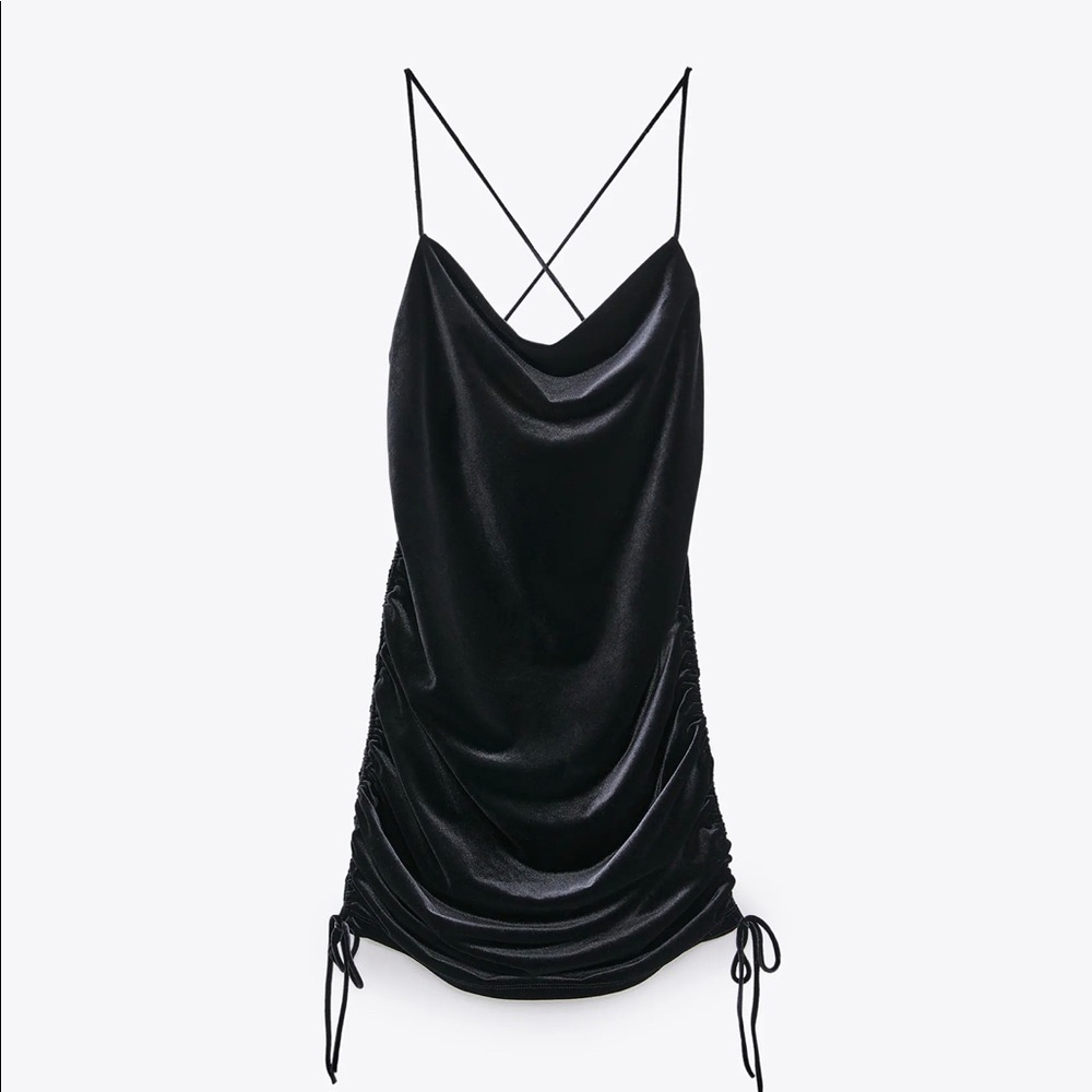 Black Velvet Draped Mini Dress - BRAND NEW